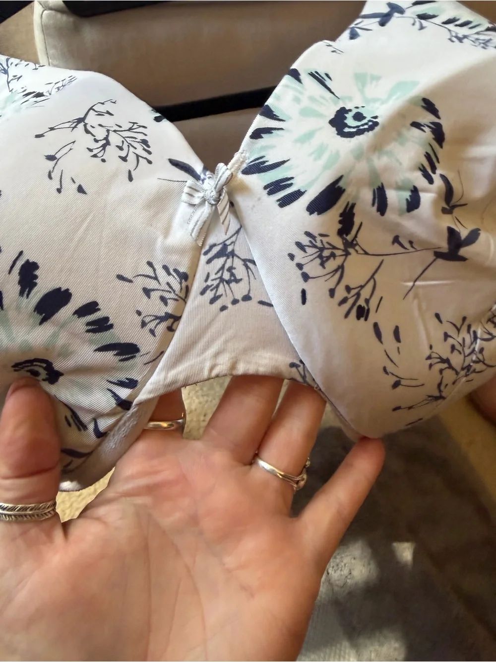 Floral Print Underwire Bra in Light Blue and Navy 44H